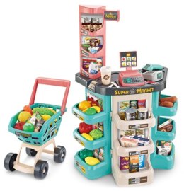 Sklep dla dzieci supermarket stragan wózek na zakupy akcesoria miętowy