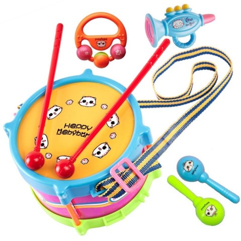 Instrumenty muzyczne dla dzieci bębenek grzechotki zestaw 7 elementów