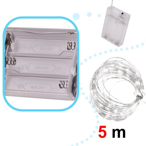 Lampki LED druciki dekoracyjne świąteczne choinkowe 5m 50LED zimny biały