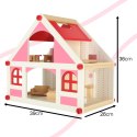 Domek dla lalek drewniany różowy montessori mebelki akcesoria 36cm