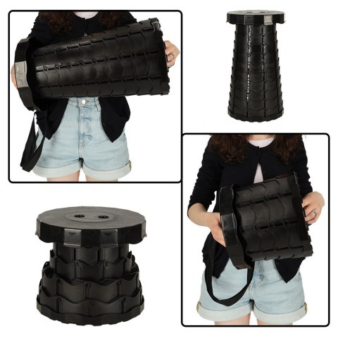 Krzesło składane taboret teleskopowy turystyczny przenośny czarny 200kg