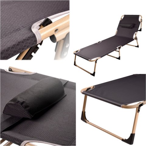Łóżko polowe LUARO składane turystyczne kanadyjka leżanka z regulacją 193 cm szare