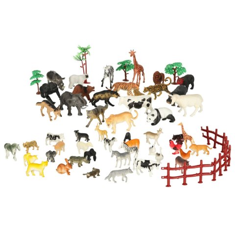 Figurki zwierząt zwierzęta zoo safari farma akcesoria skrzynka 59 el.