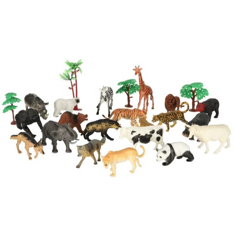 Figurki zwierząt zwierzęta zoo safari farma akcesoria skrzynka 59 el.