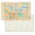 Tablica manipulacyjna LULILO LUDO stolik drewniany sensoryczny 2w1 miętowy
