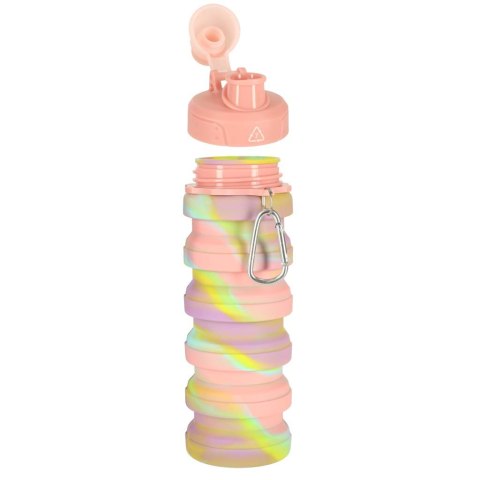 Butelka na wodę bidon silikonowy składany z uchwytem BPA FREE 500ml tęczowy