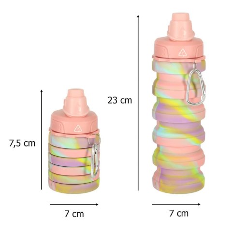Butelka na wodę bidon silikonowy składany z uchwytem BPA FREE 500ml tęczowy