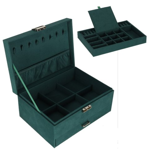 Szkatułka kuferek na biżuterię organizer zielony