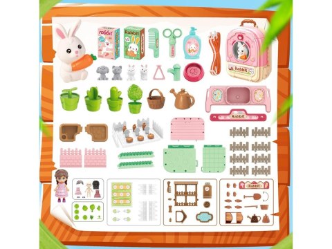 Królik w Plecaku Zabawka 3w1 Mini Farma Ogródek Plecak Domek Dla Lalek