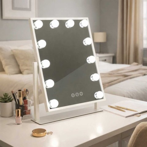 Lusterko do makijażu kosmetyczne podświetlane 12 LED Hollywood z 12 żarówkami USB 30 x 40 cm