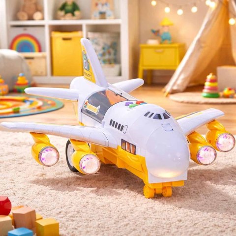 Transporter samolot + 6 aut pojazdy budowlane bok/przód