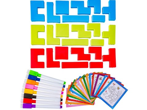 Wielofunkcyjna Dwustronna Tablica 2w1 Zmazywalna Klocki Układanka Edukacyjna NIEBIESKA