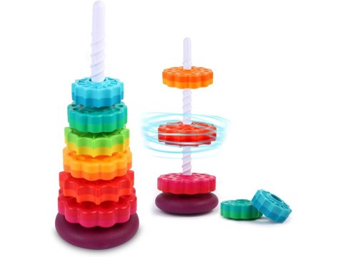 Kolorowa Piramida Sensoryczna Zakręcona Wieża Edukacyjna Krążki Do Układania