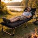 Łóżko polowe LUARO turystyczne składane leżak biznesowy 193 cm czarny