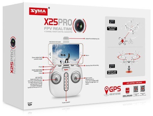 Syma X25 PRO (GPS, zdalnie obracana kamera WiFi FPV 720p, 2.4GHz, 37.5cm) - Biały