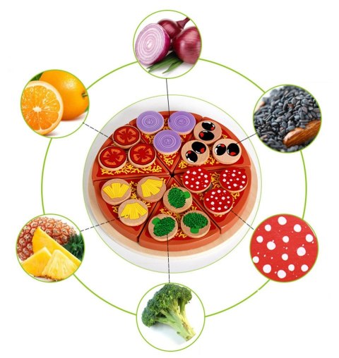 Pizza drewniany zestaw do zabawy na rzep akcesoria łopatka nóż talerz nauka krojenia 20cm