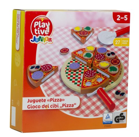 Pizza drewniany zestaw do zabawy na rzep akcesoria łopatka nóż talerz nauka krojenia 20cm